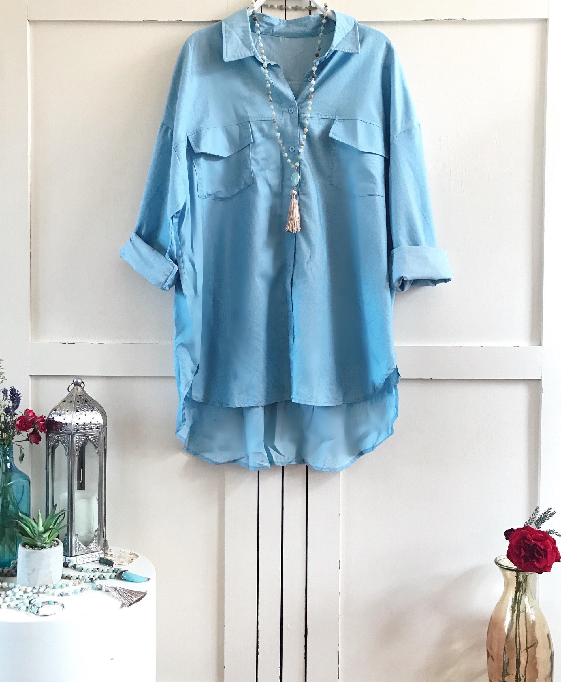 Amelie oversized cotton blue vintage-style shirt//blouseblouse