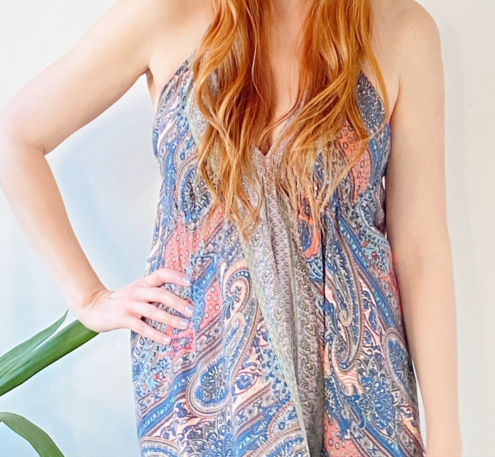 Cici blue/peach recycled-silk maxi dressDRESSES