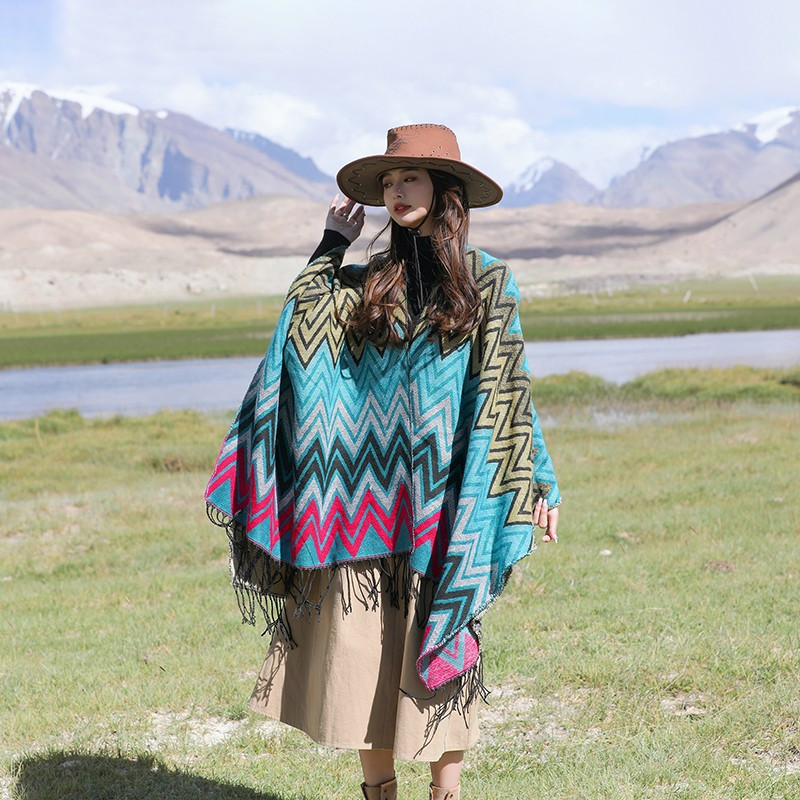 Boho zigzag hooded cape/shawlShawl