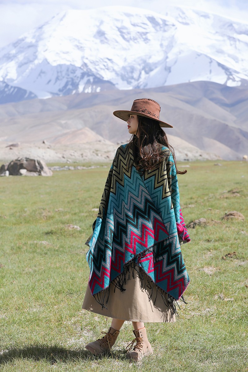 Boho zigzag hooded cape/shawlShawl