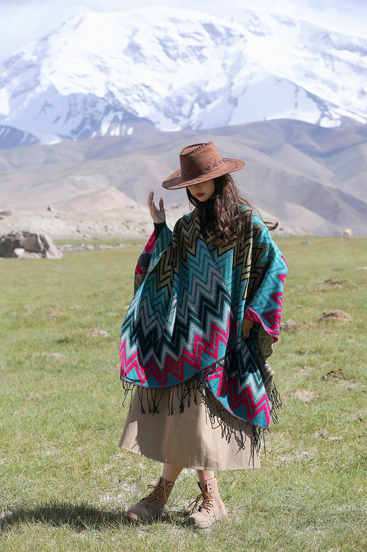 Boho zigzag hooded cape/shawlShawl