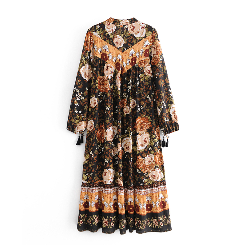 Boho black floral-print midi dress UK8-14DRESSES