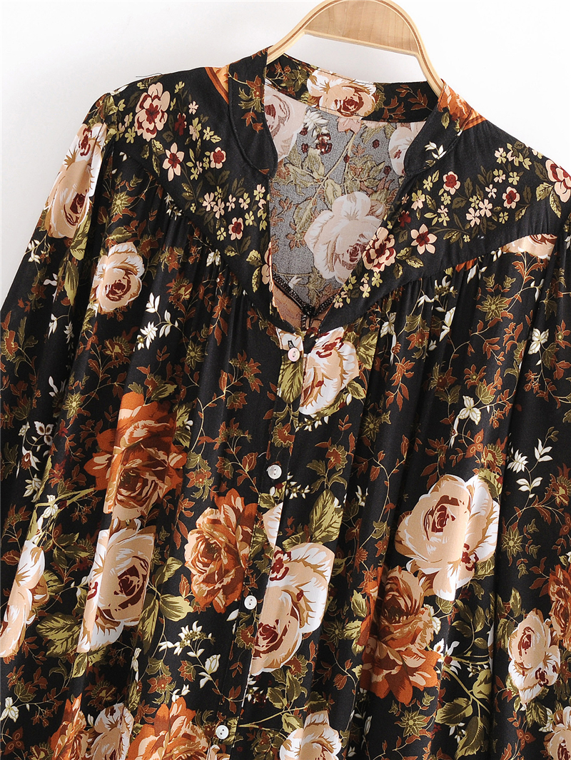 Boho black floral-print midi dress UK8-14DRESSES