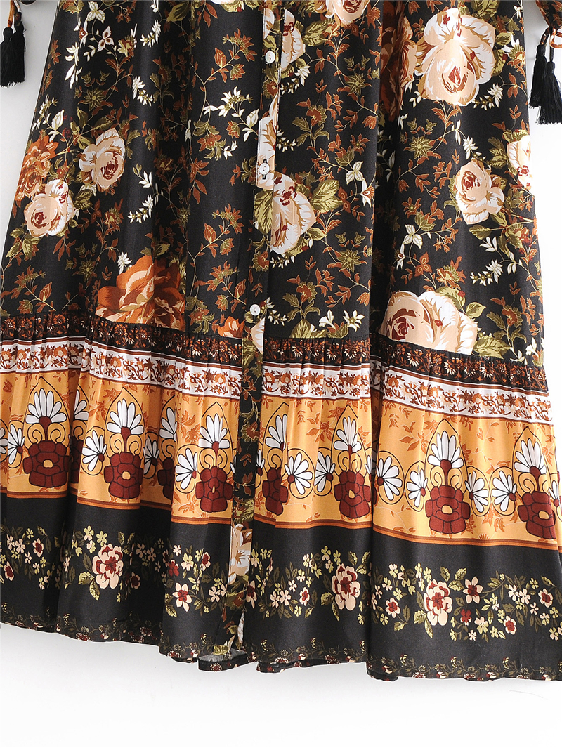Boho black floral-print midi dress UK8-14DRESSES