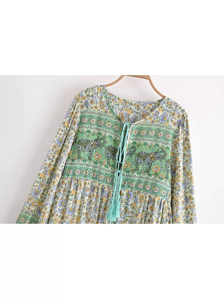 Joni green floral-print boho midi dressDRESSES