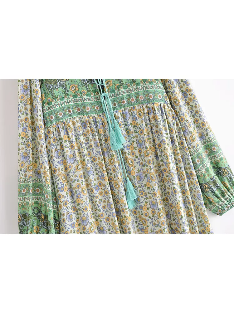 Joni green floral-print boho midi dressDRESSES