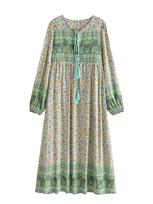Joni green floral-print boho midi dressDRESSES