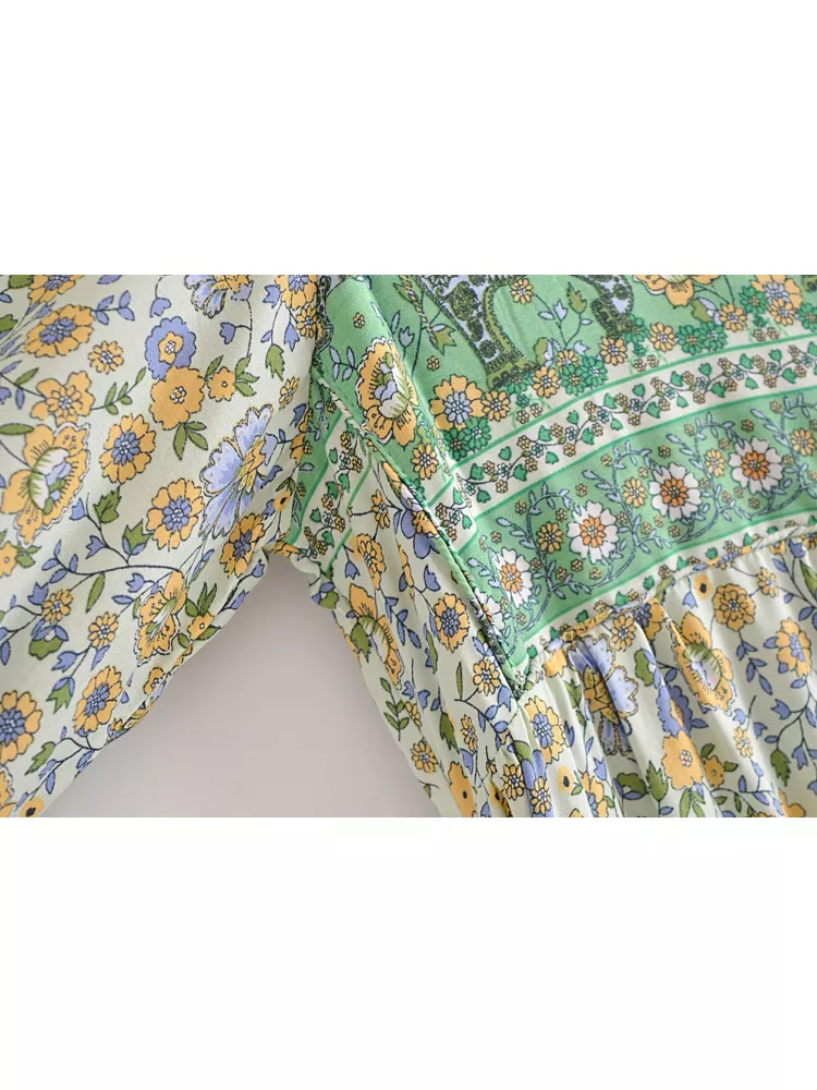 Joni green floral-print boho midi dressDRESSES