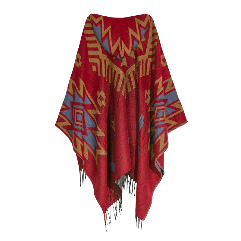 Boho red hooded cape/shawlShawl