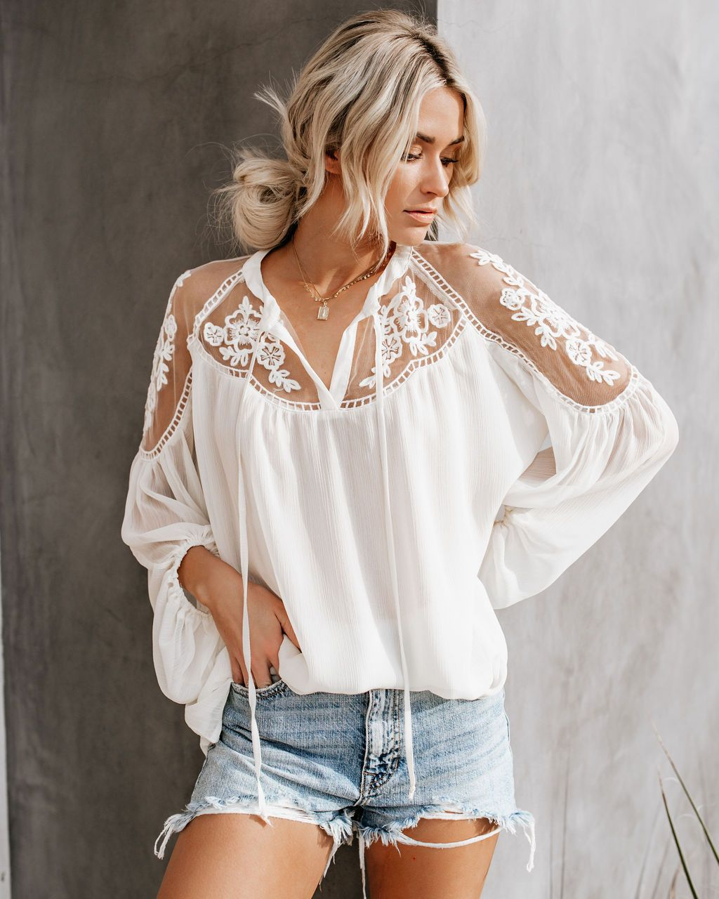 Boho white lace blouse free size Uk8-14blouse