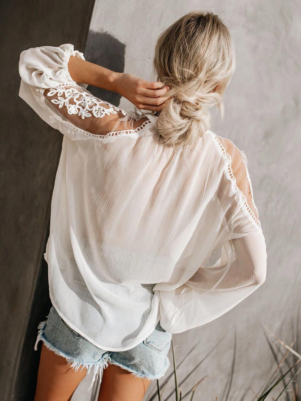 Boho white lace blouse free size Uk8-14blouse