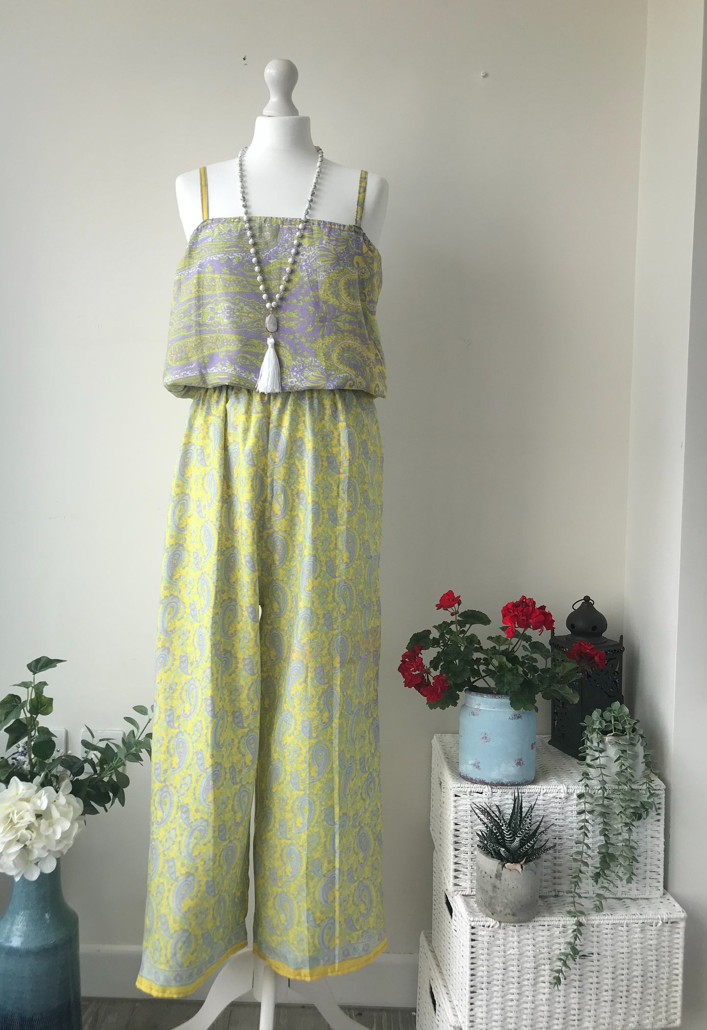 Layla yellow/lilac paisley-print silk jumpsuit free-sizeDRESSES