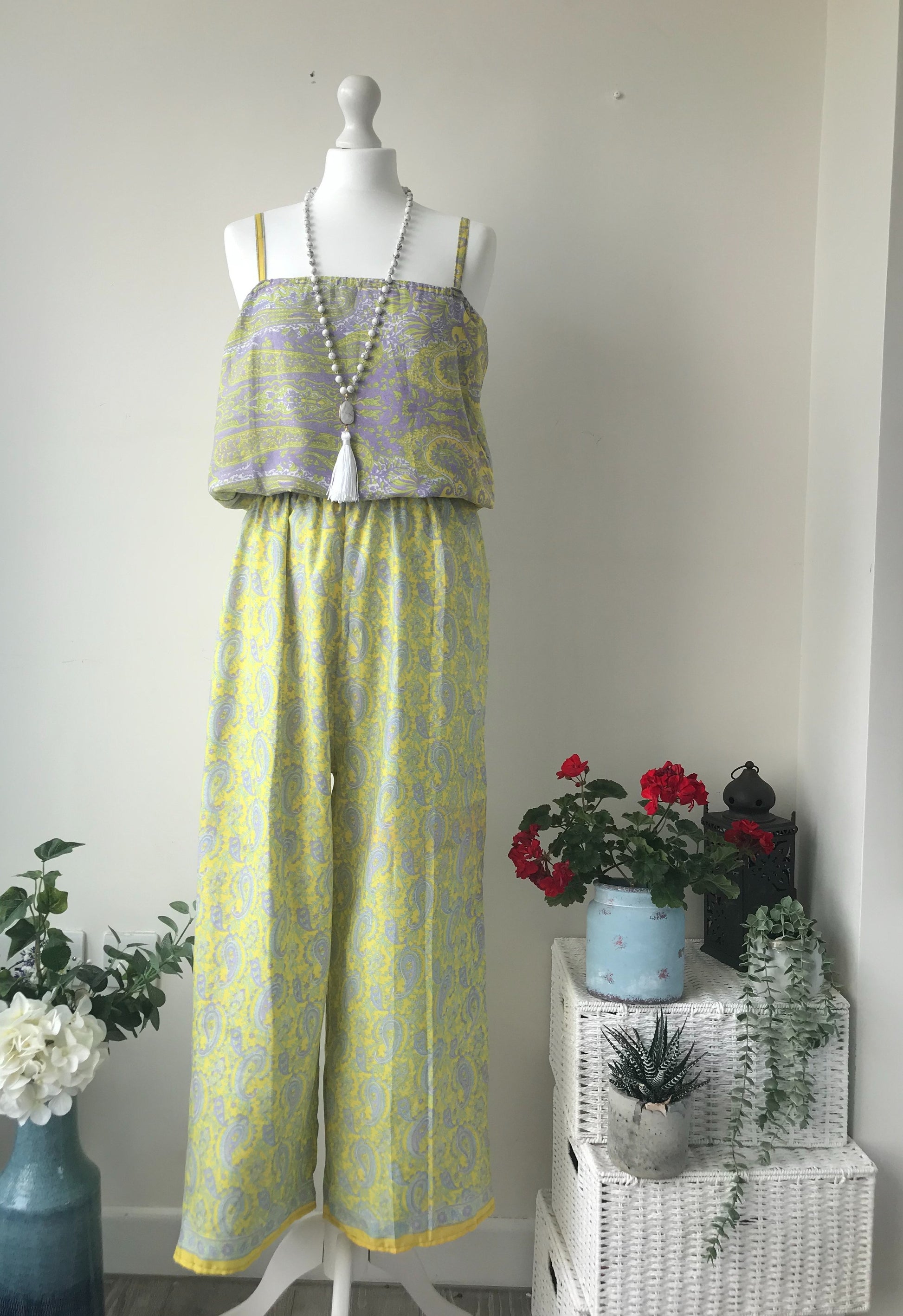 Layla yellow/lilac paisley-print silk jumpsuit free-sizeDRESSES