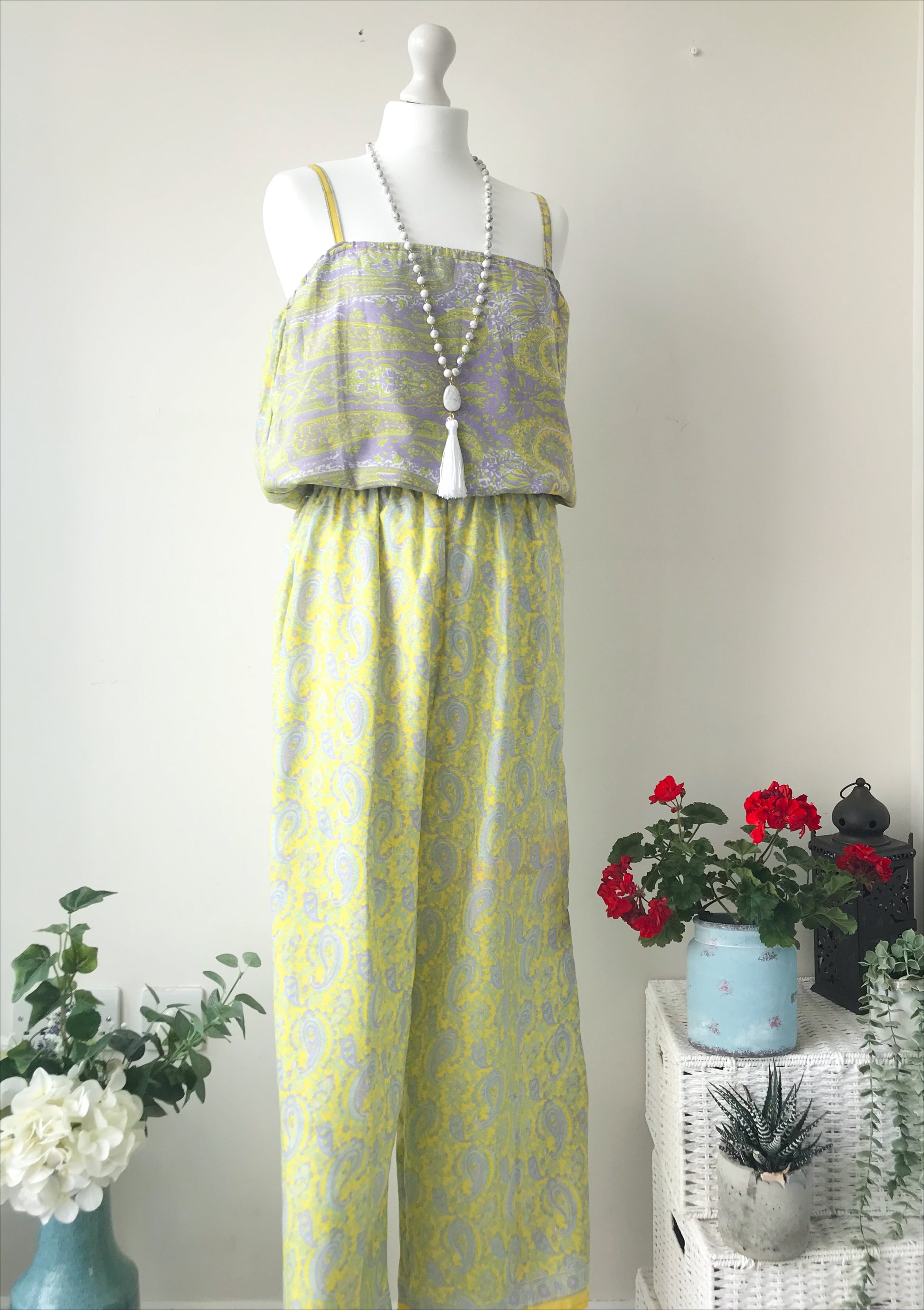Layla yellow/lilac paisley-print silk jumpsuit free-sizeDRESSES