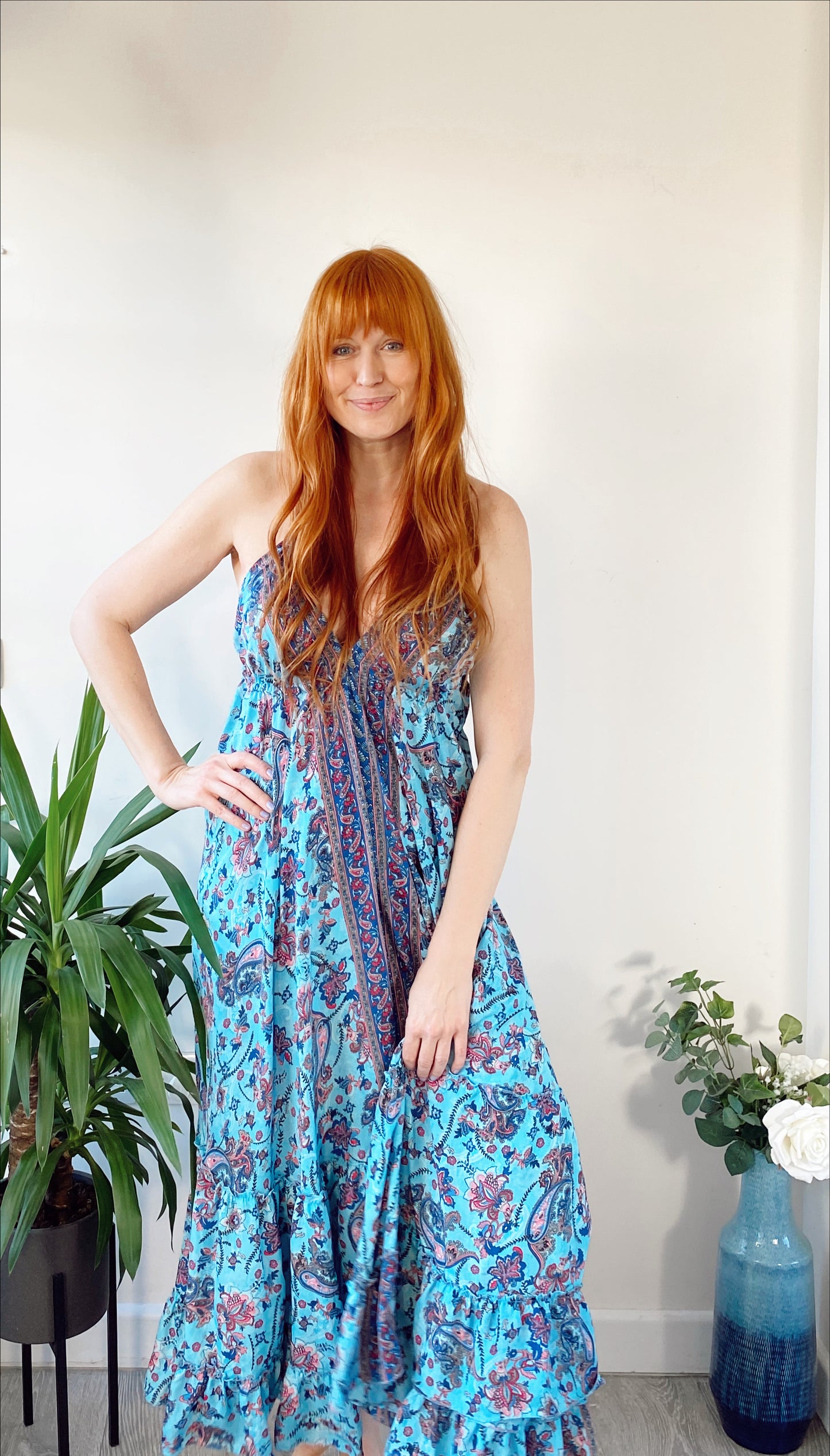 Cici blue recycled-silk maxi dressDRESSES