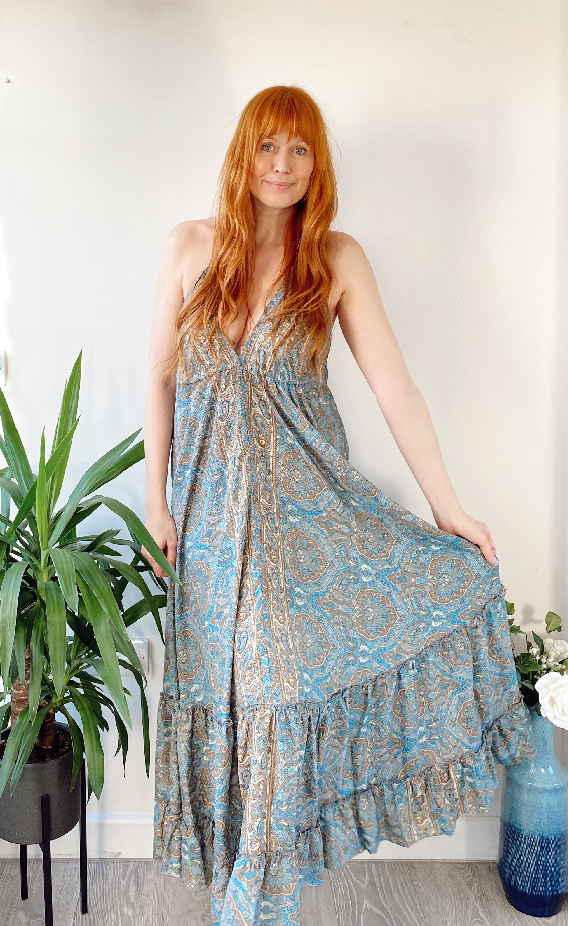 Cici blue paisley-print recycled-silk maxi dressDRESSES