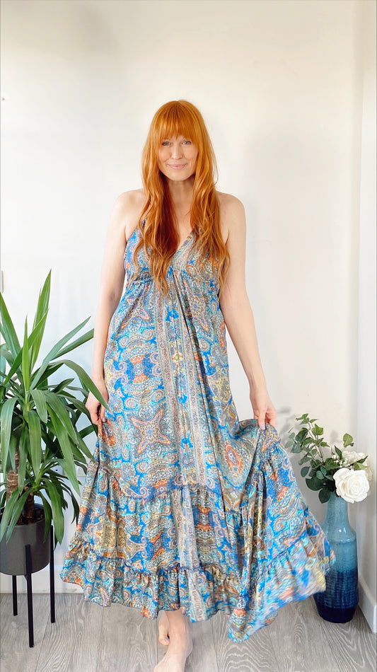 Cici cobalt blue recycled-silk maxi dressDRESSES