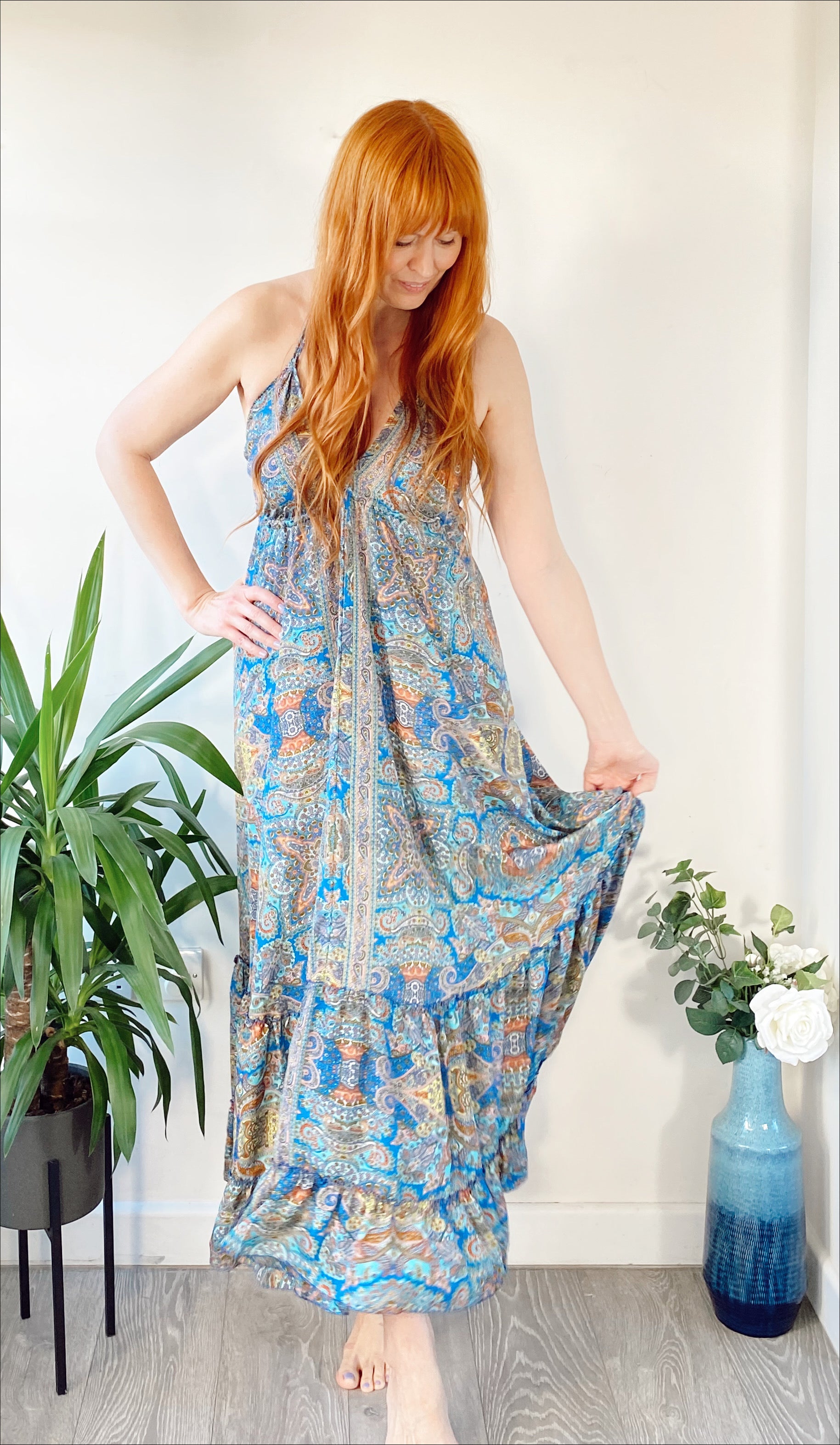 Cici cobalt blue recycled-silk maxi dressDRESSES