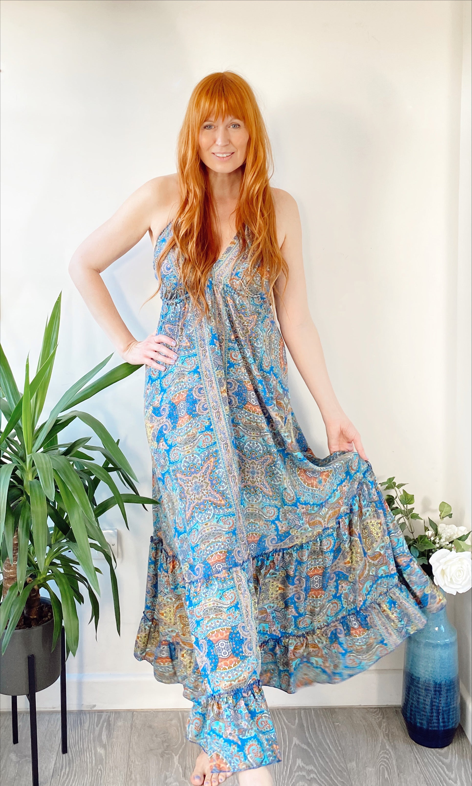 Cici cobalt blue recycled-silk maxi dressDRESSES