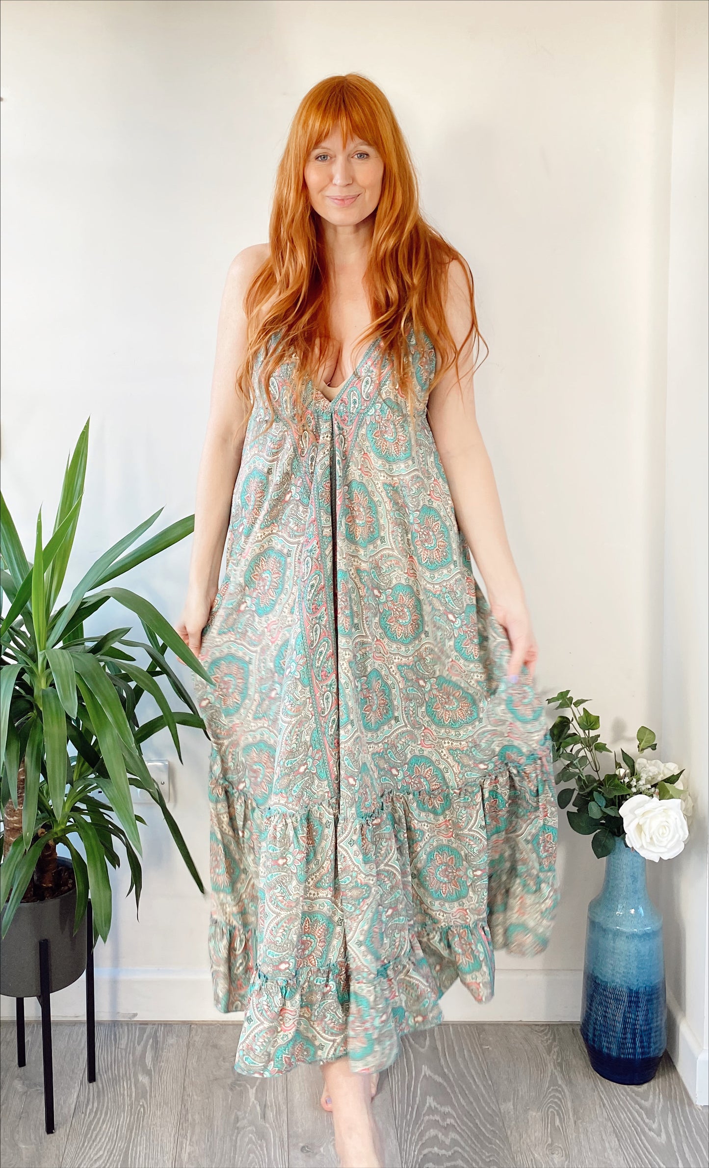 Cici green paisley-print recycled-silk maxi dressDRESSES