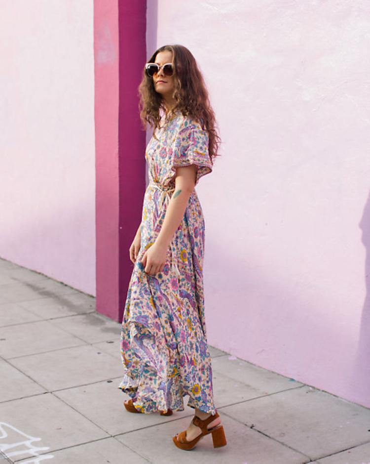 Lily boho floral-print cotton-blend V-neck tassel dressDRESSES