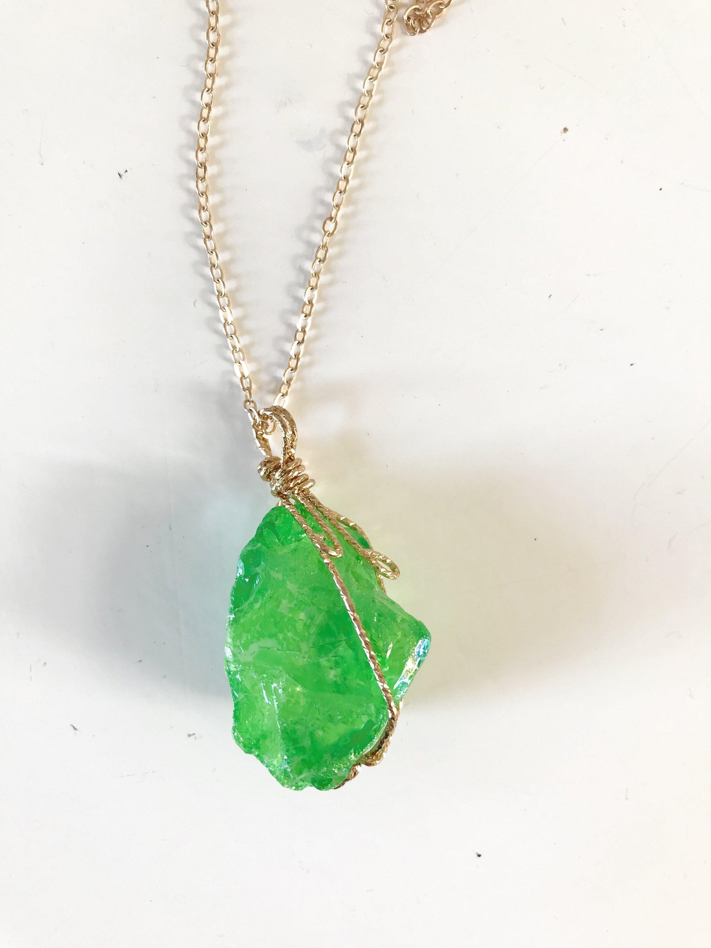 Natural stone fluorite gold-tone chain bohemian pendant necklacenecklace