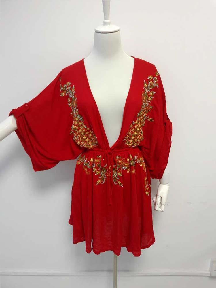 Ava Boho floral-embroidered cotton tunic mini dressDRESSES