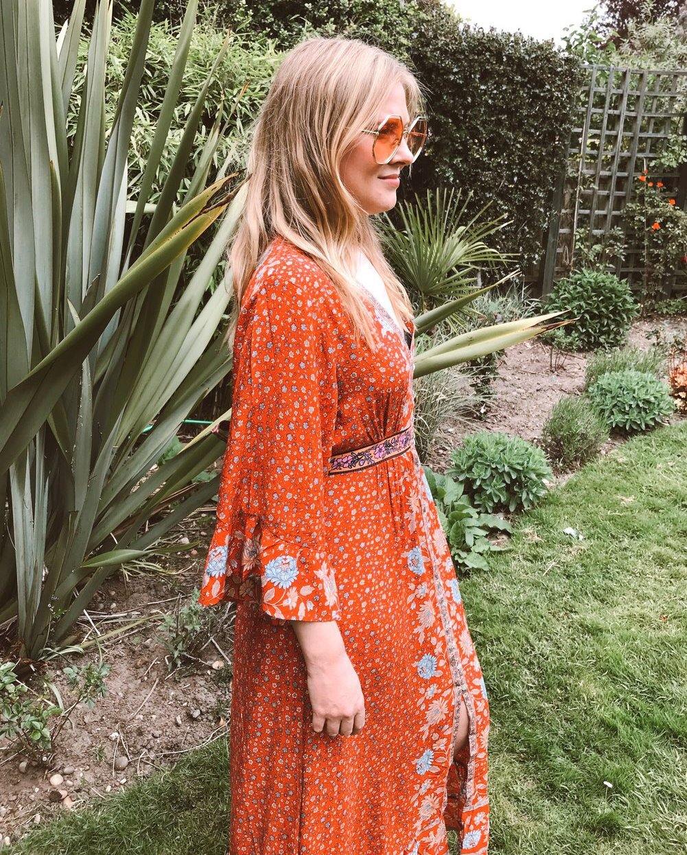 boho orange dress Sleeveless Lace Boho A-Line Midi Dress - MEDIUM / ORANGE