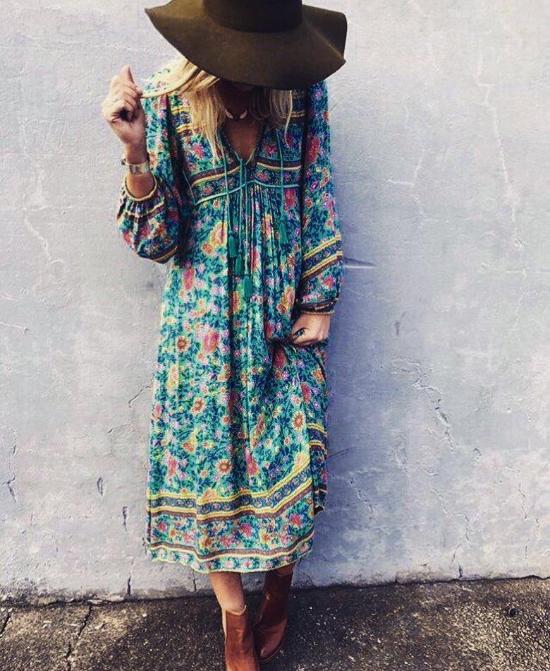 Joni boho floral-print midi dress LEONORA GYPSY Joni boho floral-print midi dress LEONORA GYPSY