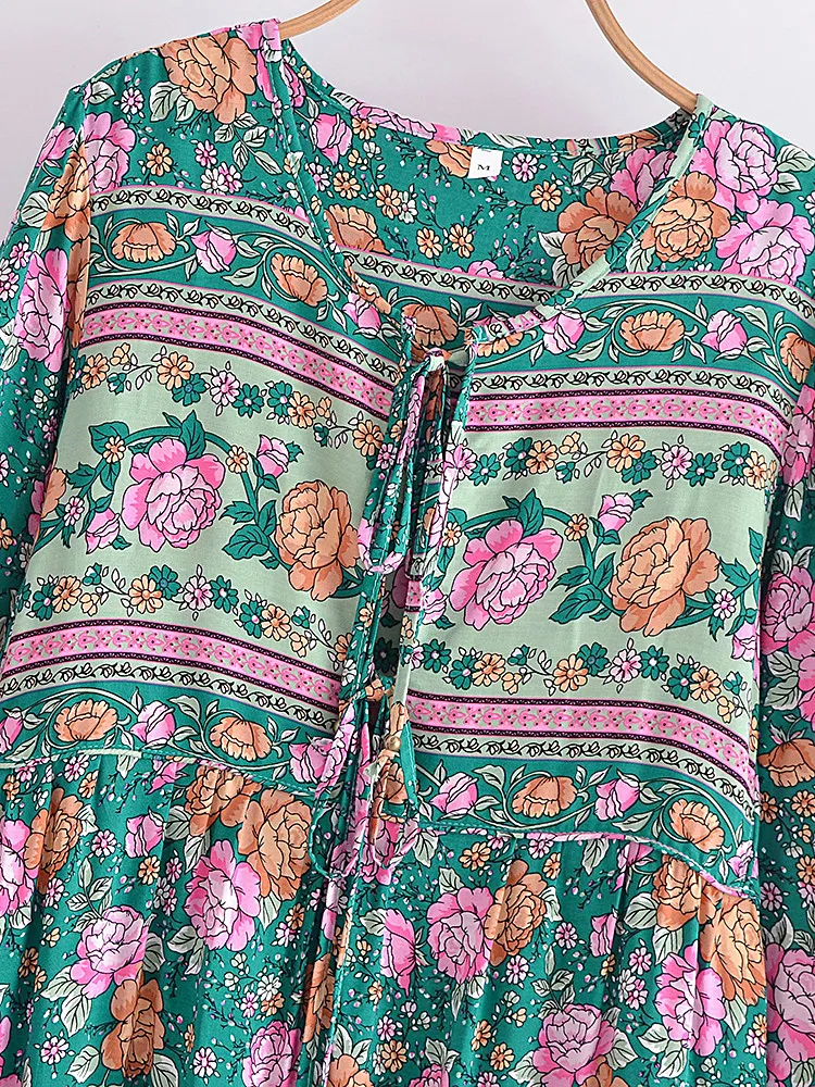 Joni dark-green floral-print boho midi dressDRESSES