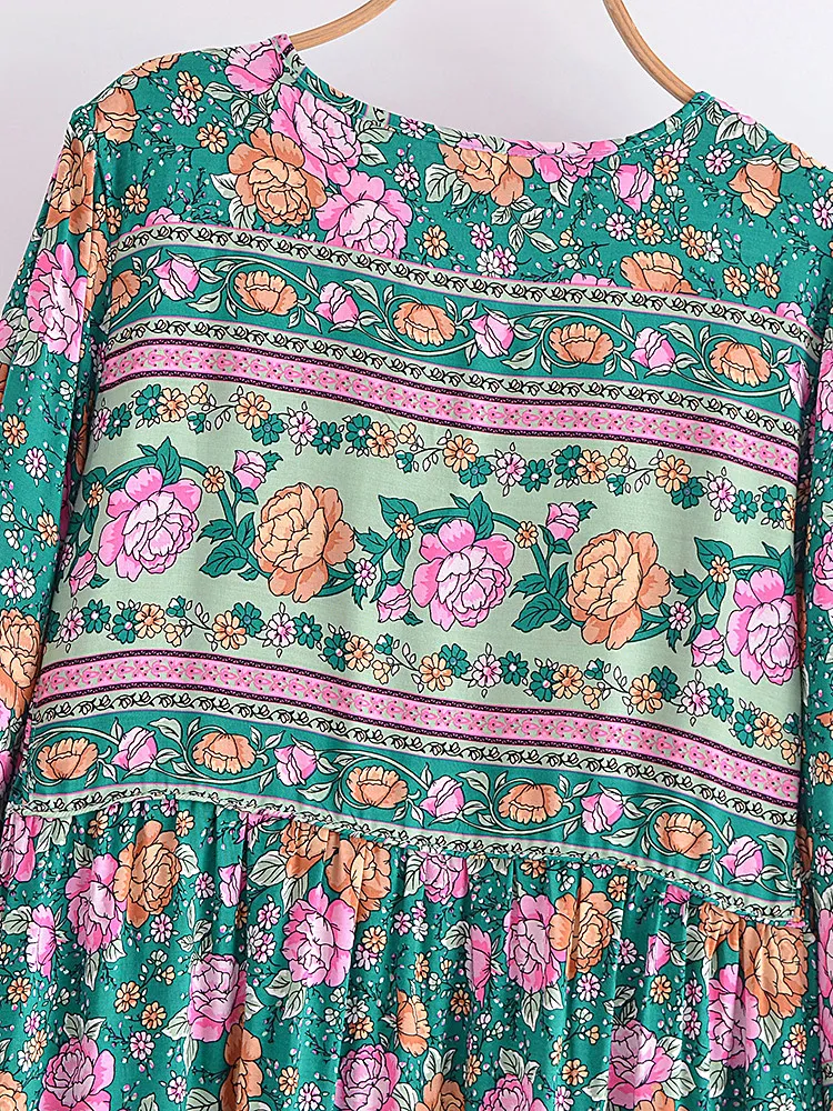 Joni dark-green floral-print boho midi dressDRESSES
