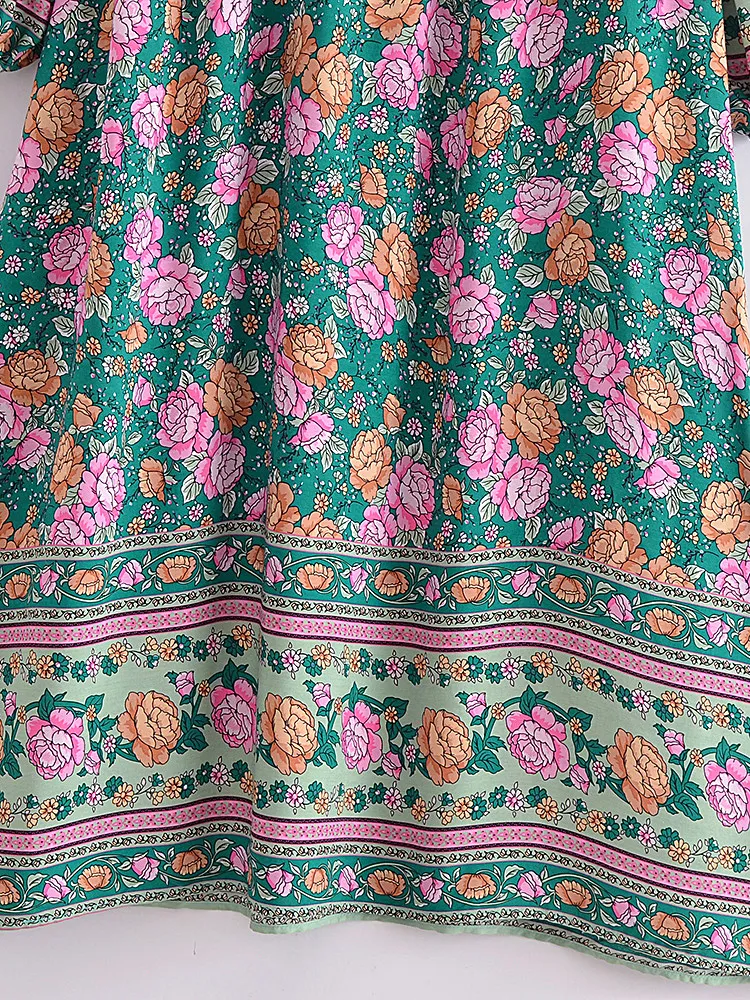 Joni dark-green floral-print boho midi dressDRESSES