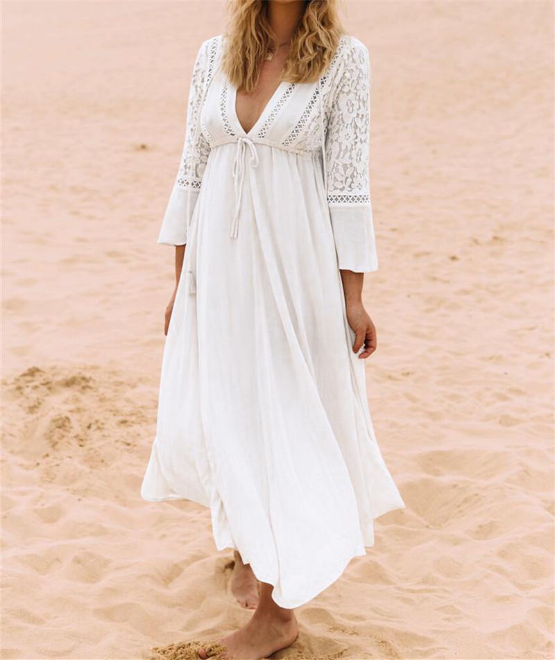 Boho cotton lace midi beach dress//kaftan//cover-upDRESSES