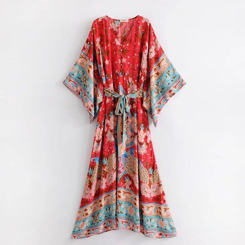 Janis Boho floral-print V-neck kimono dressDRESSES