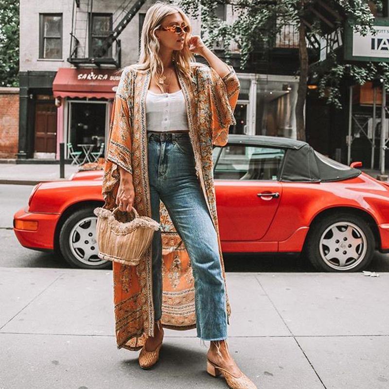 Ren floral-print bohemian kimono//cover-up//wrap dressKIMONO
