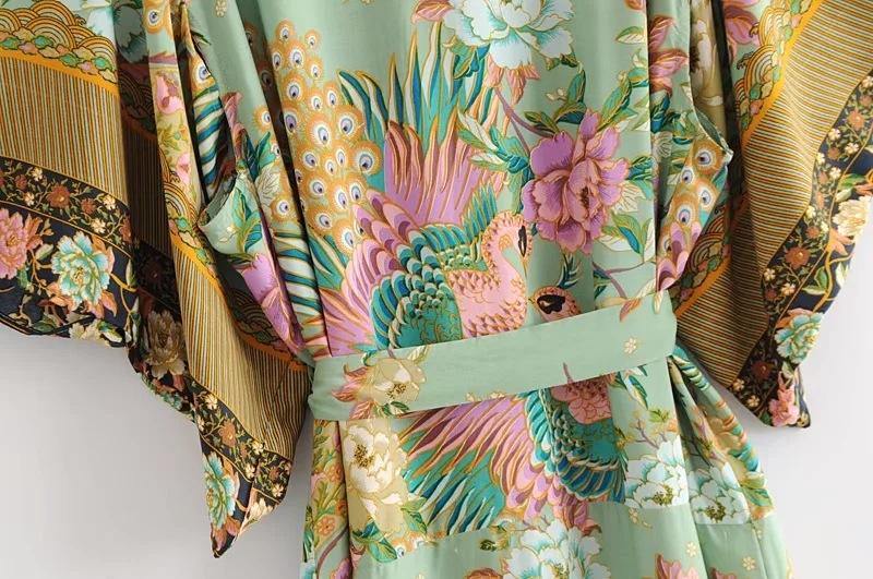 Audrey floral and peacock-print bohemian kimono//cover-upDRESSES