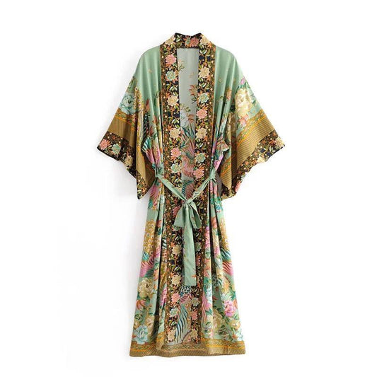 Audrey floral and peacock-print bohemian kimono//cover-upDRESSES