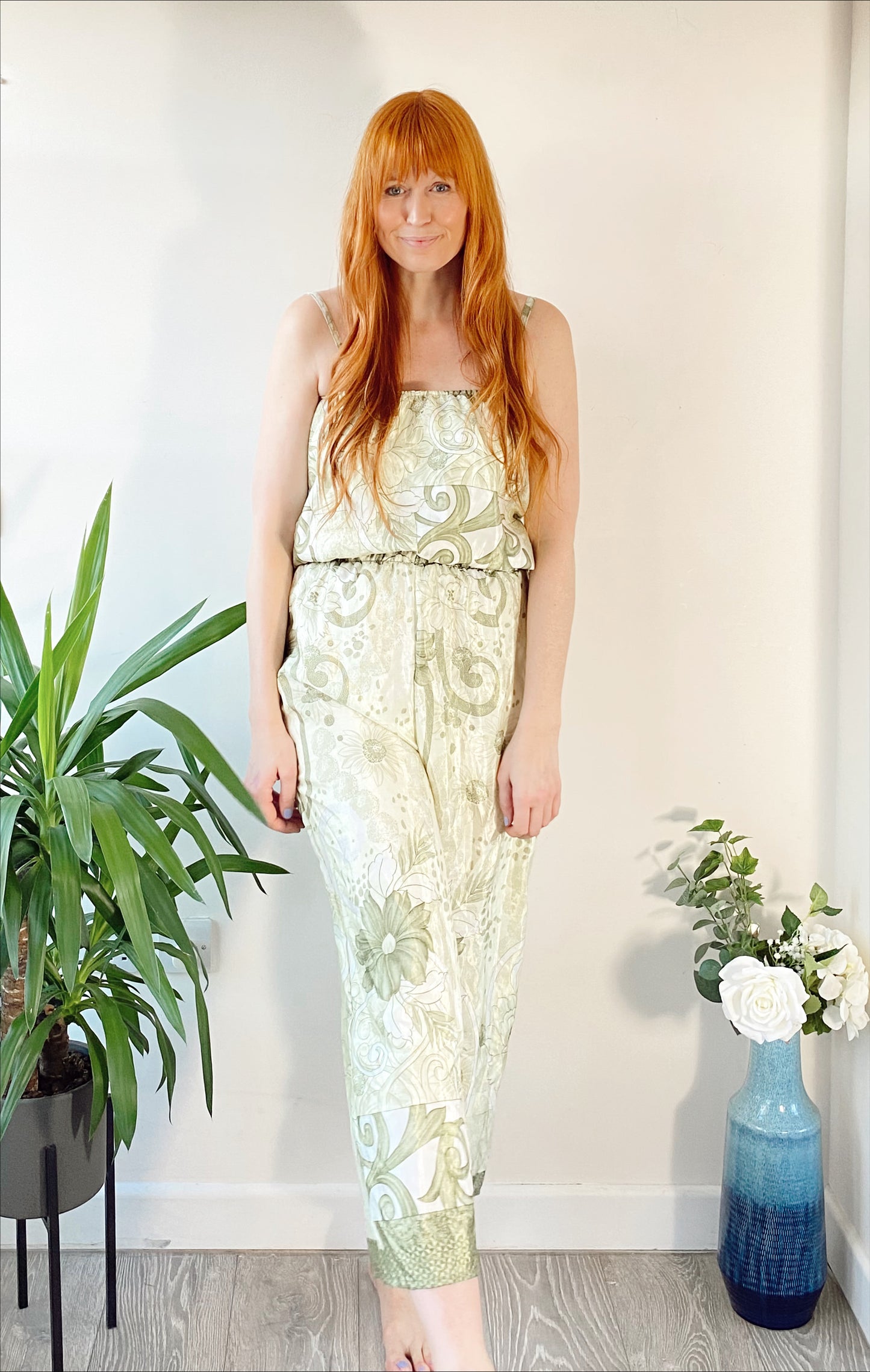 Layla light-green printed silk jumpsuit free-size UK 8-14DRESSES
