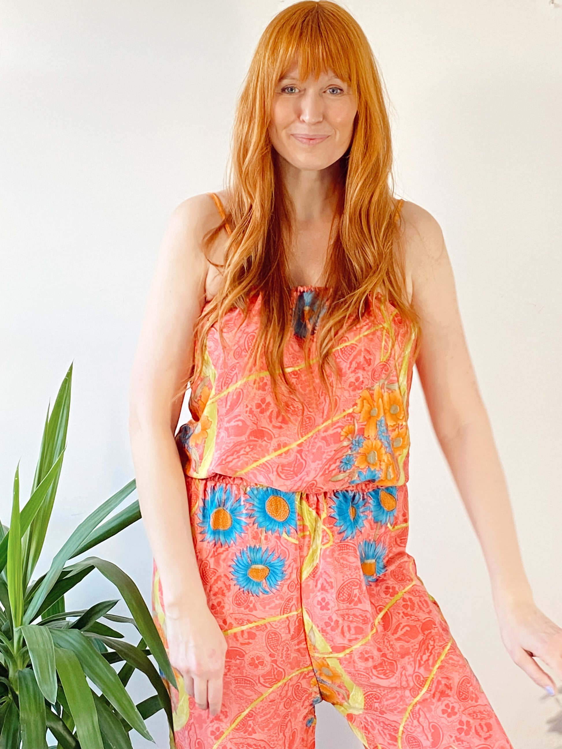 Layla pink floral-print silk jumpsuit free-size UK 8-14DRESSES
