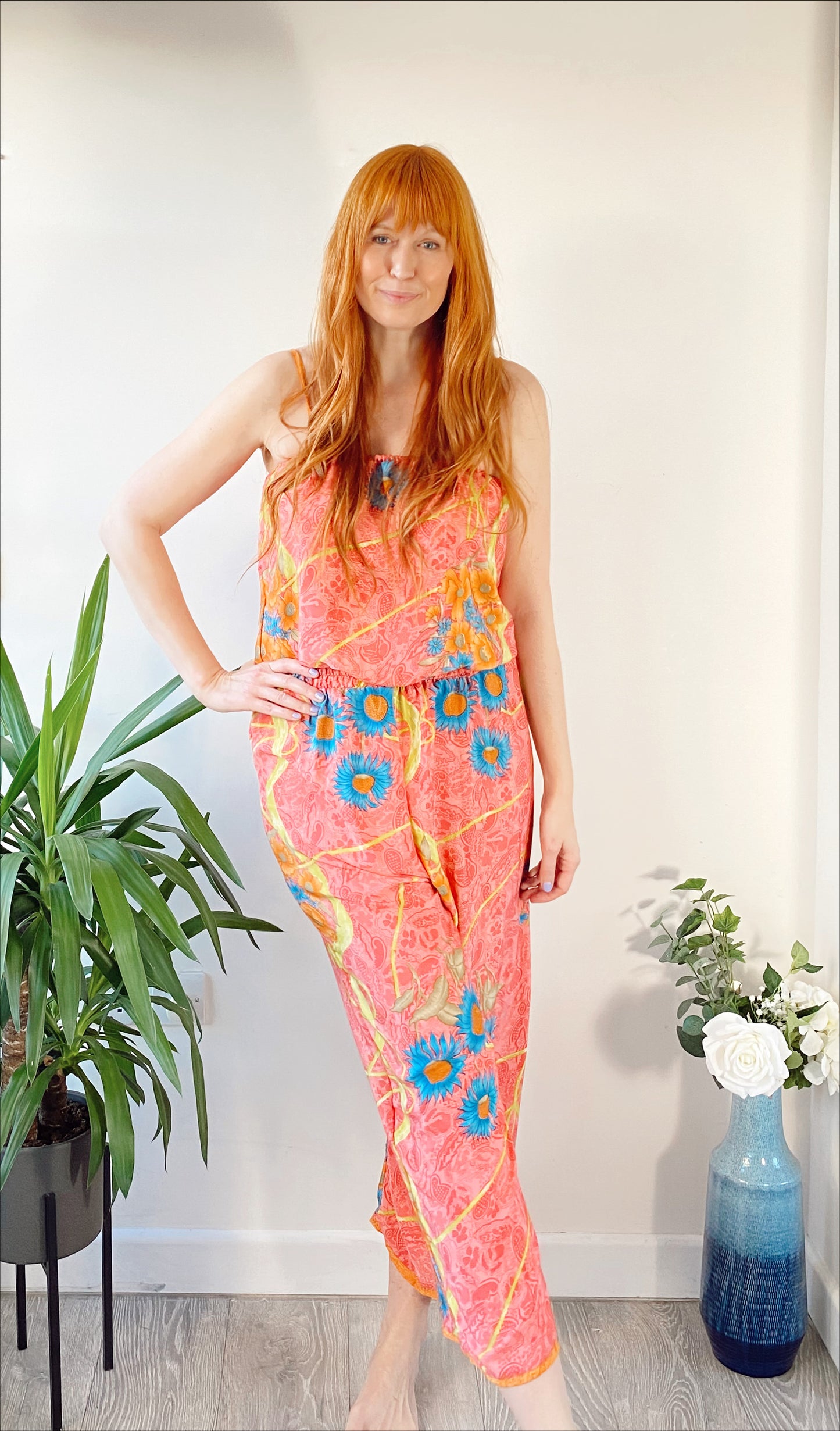 Layla pink floral-print silk jumpsuit free-size UK 8-14DRESSES