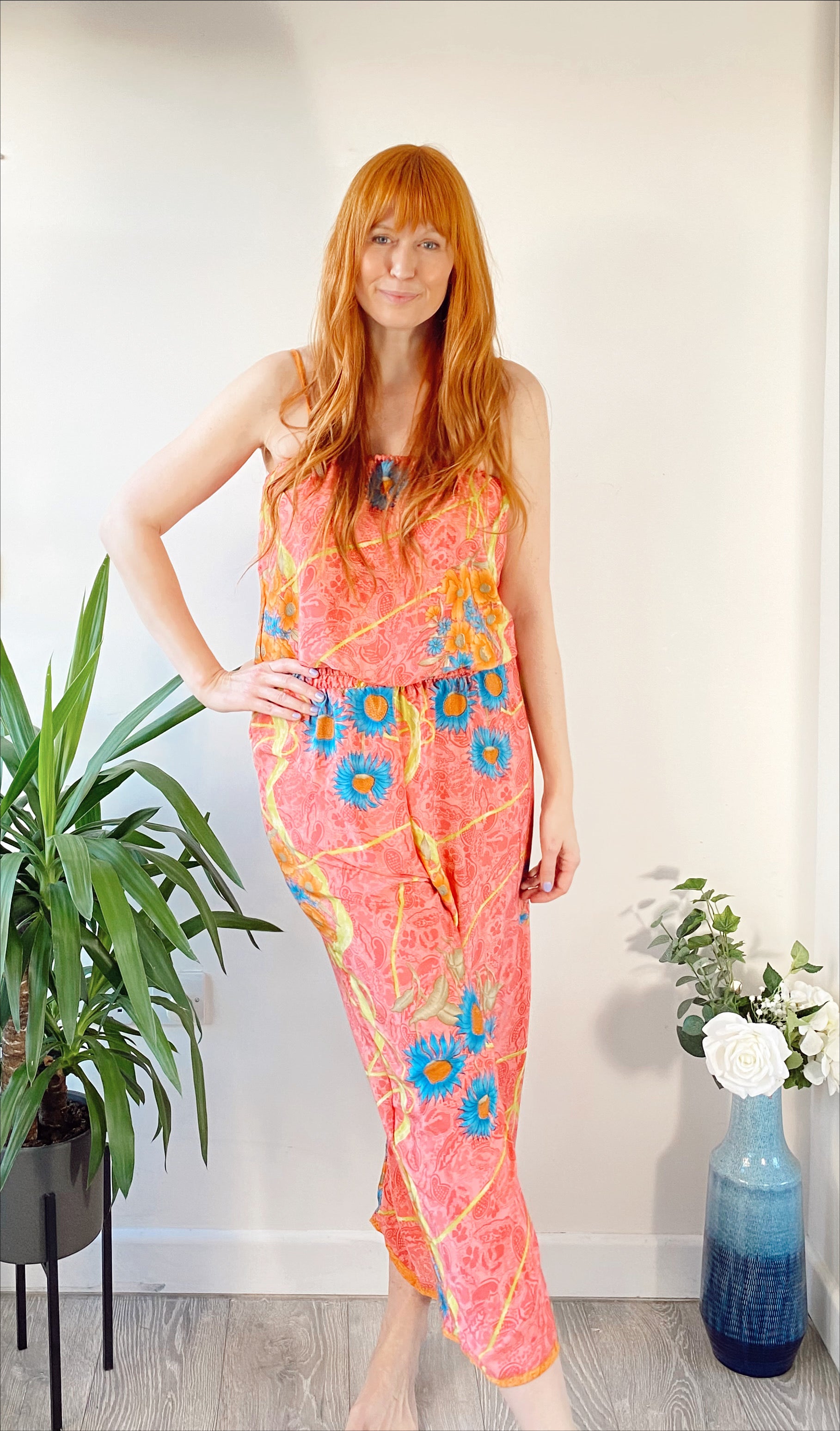 Layla pink floral-print silk jumpsuit free-size UK 8-14DRESSES