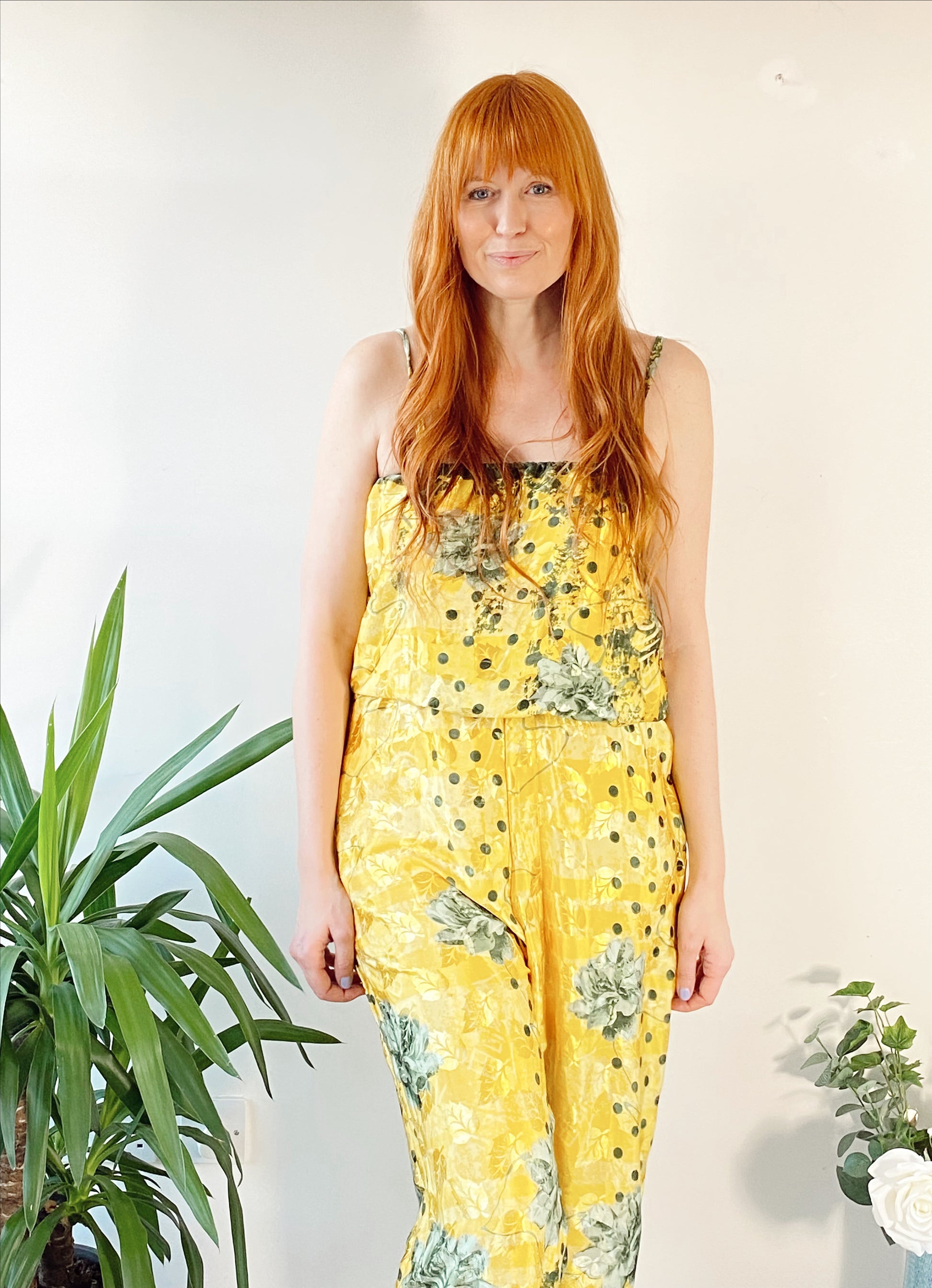 Layla yellow floral-print silk jumpsuit free-size UK 8-14DRESSES