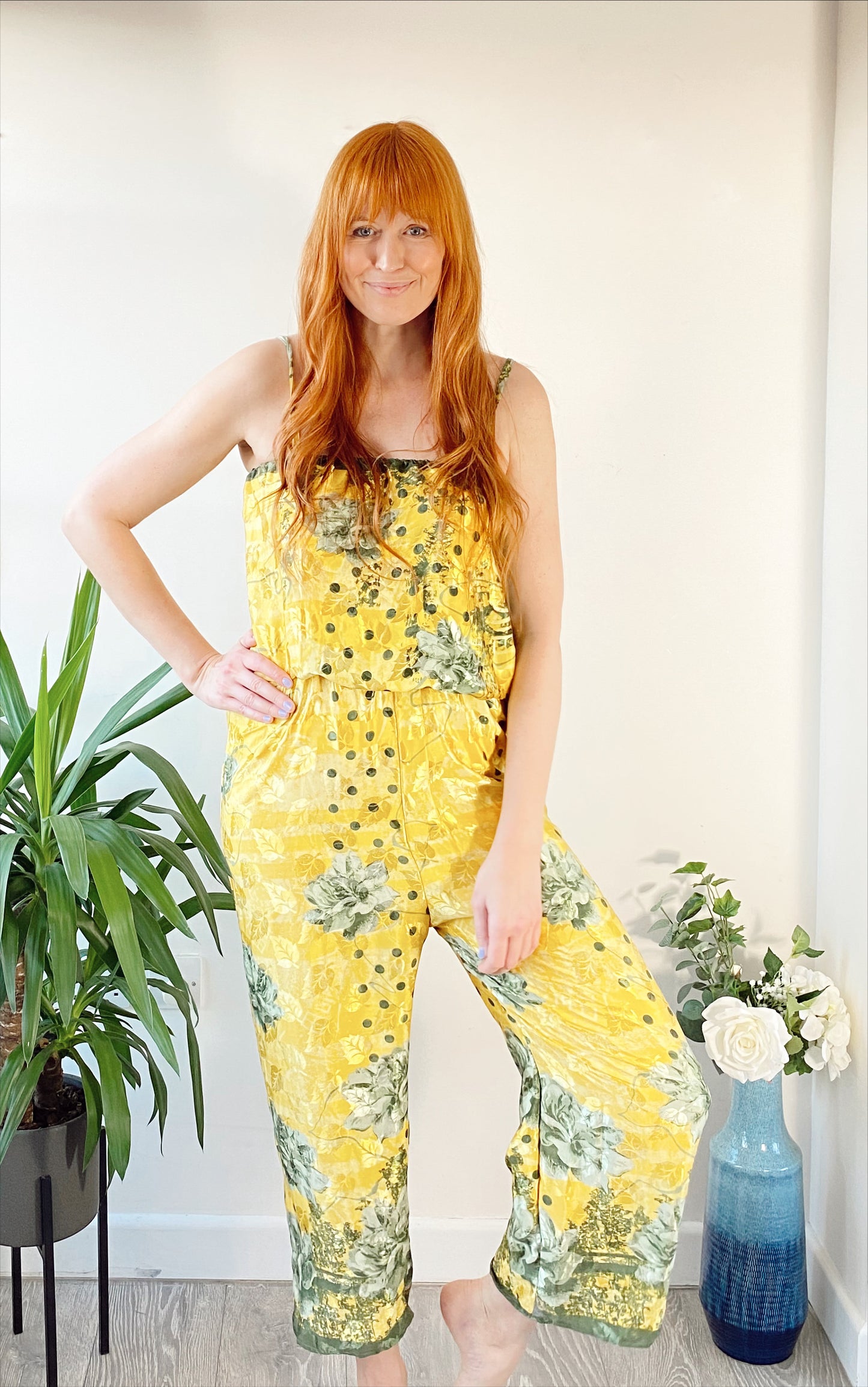 Layla yellow floral-print silk jumpsuit free-size UK 8-14DRESSES