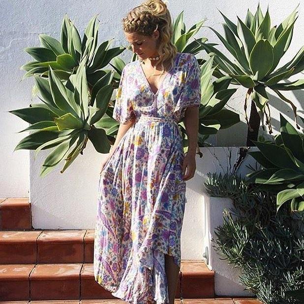Lily boho floral-print cotton-blend V-neck tassel dressDRESSES
