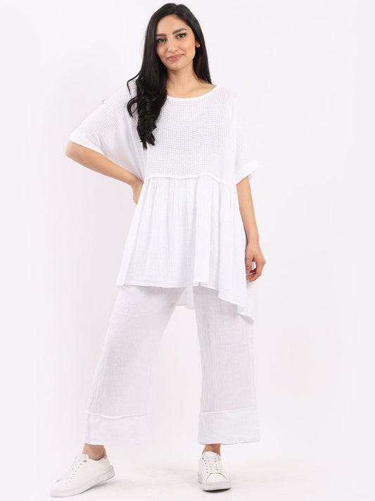 Smock lagenlook white boho cotton top free size UK 8-16DRESSES