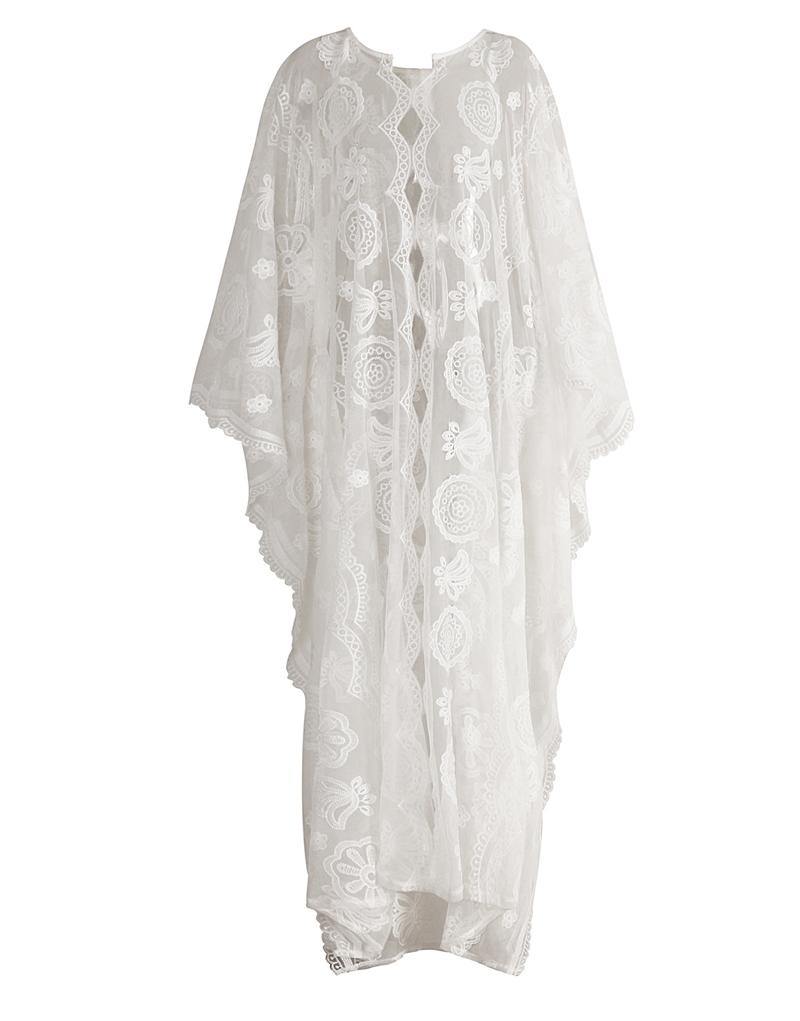 Mia lace batwing-sleeve floral-embroidery kaftan kimono beach dress cover upDRESSES