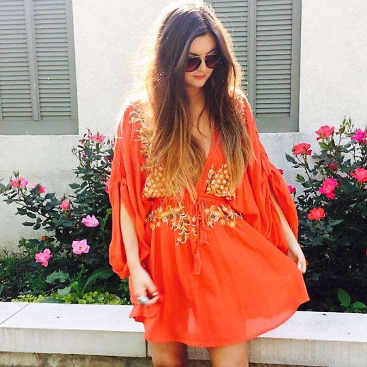 Ava Boho floral-embroidered cotton tunic mini dressDRESSES