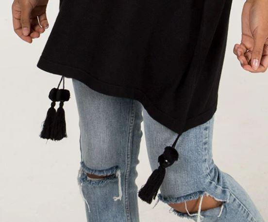 Edie roll-neck tassel trim poncho