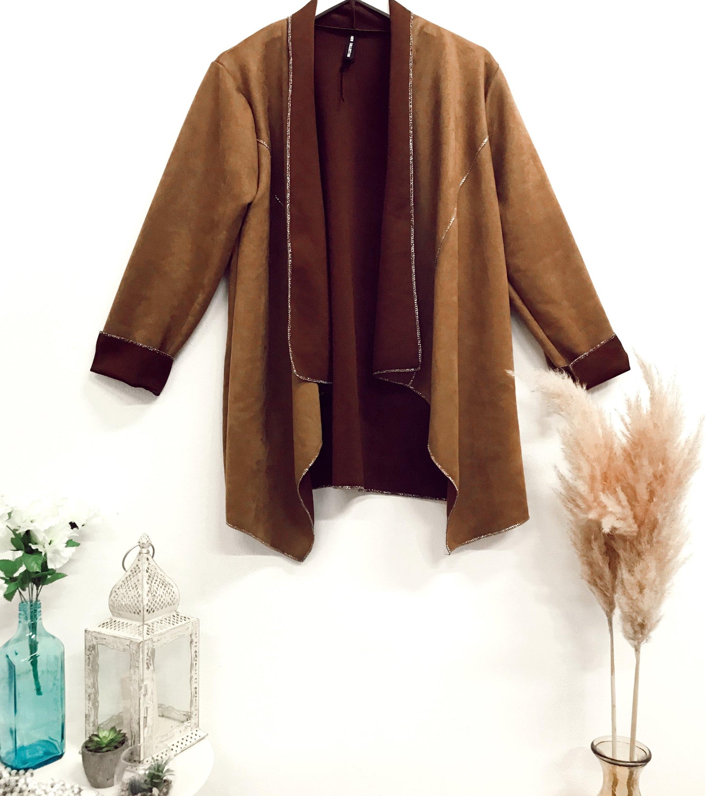 Faux-suede boho waterfall tan jacketJACKET