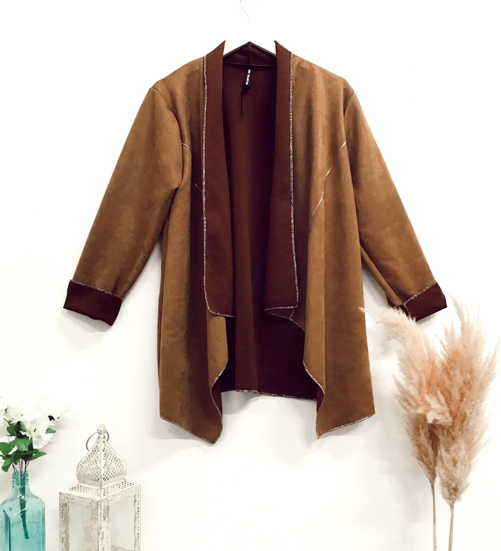 Faux-suede boho waterfall tan jacketJACKET